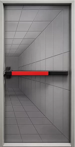 درب ضد حریق روکش MDF طرح پرسپکتیو کاشی نقرهای